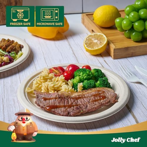 JOLLY CHEF 9 Inch Paper Plates Disposable Compostable Nature 150 Pack - Image 4