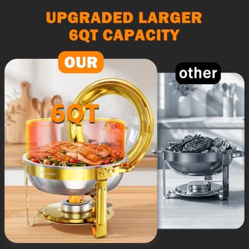 Chafing Dishes for Buffet 4 Pack, 6QT Round with Glass Lid - Image 2