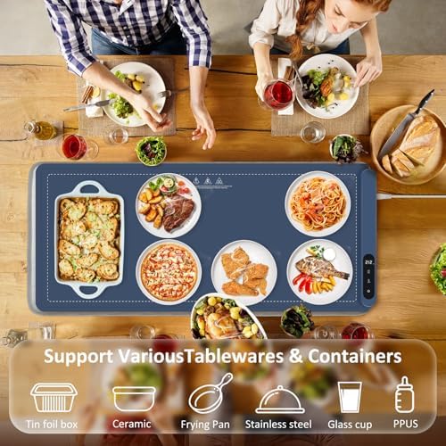 Warming Mat for Food,36"x16" Large Food Warmer Mats for Countertop Blue+Pad - Image 7