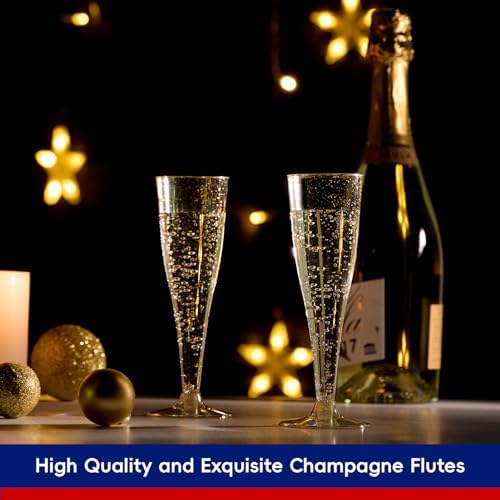 JOLLY CHEF Plastic Champagne Flutes 4.5 oz 100 Pack Gold Glitter Glasses - Image 5