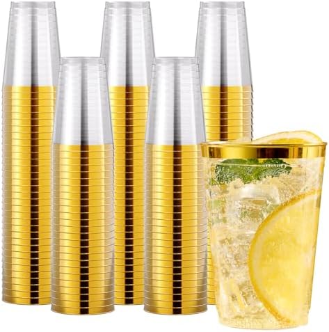 JOLLY CHEF 200 Pack Gold Plastic Cups, 12 oz Disposable Party Cups by JOLLYCHEF