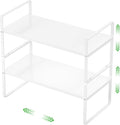 Expandable Cabinet Storage Shelf Stackable Organizer Rack for Kitchen Bathroom Pantry Spice Cupboard Countertop Home Office Desk Heavy Duty Nonslip White Large 2 PACK