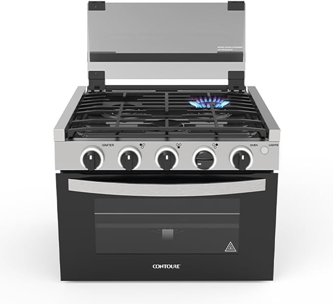 RV 3-Burner Drop-In Gas Range 17" | Black with Stainless Steel Accents | Stylish LED Knobs | Easy-Clean Oven | Propane-Powered | CSA Certified | GR-17BTC
