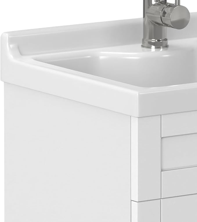 SIMPLIHOME Hennessy All-in-One 24 inch Wide Utility Sink and Laundry Cabinet in Pure White Finish, Transitional ABS Sink Cabinet for Laundry Rooms with High-Arch Chrome Faucet and Pull-Out Spray