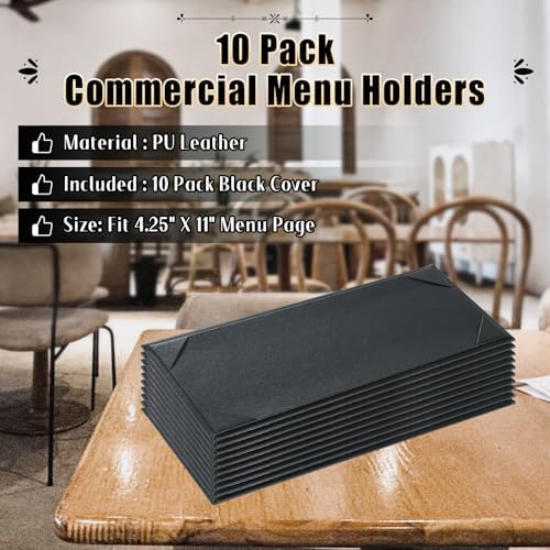 Menu Covers 4.25 x 11", 10 Pcs 1 View Leather Restaurant Menu Holders - Image 5
