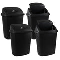 4-Pack Swing Top Wastebasket, Sleek Trash Can, 10 Gallon, Black Modern Garbage Bin for Kitchen, Bathroom, Garage and Workspace, Fits 10 Gal Liners