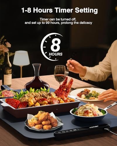 Warming Mat for Food,27.5x15.7'' Large Electric Warming Tray,7 Temp Levels,99H Continuous Heat,℉/℃ Switch,Patented Heating Design,Versatile Food Warmer for Buffet,Parties,Family Meals,Daily Use - Image 4