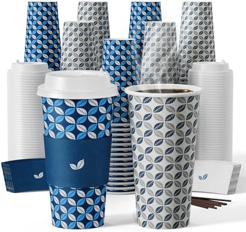 JOLLY CHEF 100 Pack 20 oz Disposable Coffee Cups with Lids Paper Cups by JOLLYCHEF