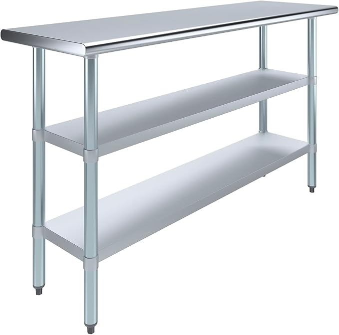 AmGood Stainless Steel Work Table with 2 Shelves | NSF | Metal Utility Table (60" Long x 18" Deep)