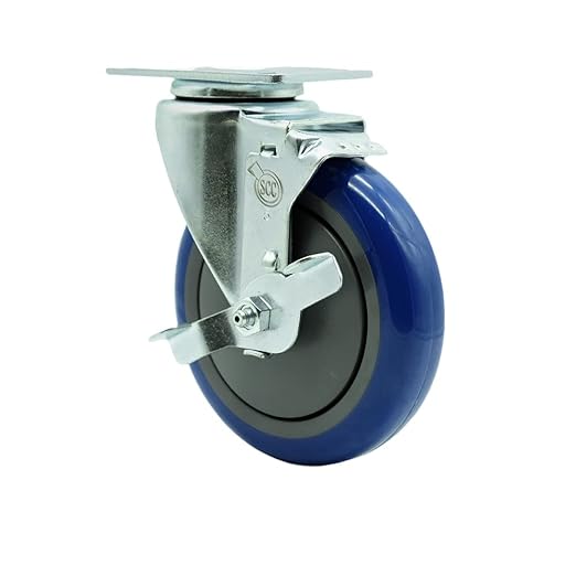 Service Caster Brand Replacement Caster for Uline Caster H-7449SWB-Stainless Steel Swivel Top Plate Caster with 5 Inch Blue Polyurethane Wheel and Top Lock Brake- Fits Carts and Platform Trucks H-6348