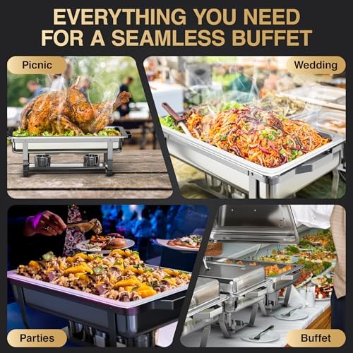 Chafing Dishes for Buffet 2 Pack (2 Pans + 3 Utensils) - 9QT Stainless Steel Chafing Dish Buffet Set - Food Warmers for Parties Buffet - Buffet Servers and Warmers (2 Pack + 2 Pans + 3 Utensils) - Image 4