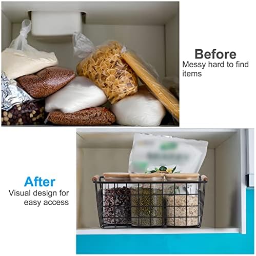 Wire Basket 4 Pcs Metal Wire Storage Basket with Wooden Handles for Pantry - Image 7