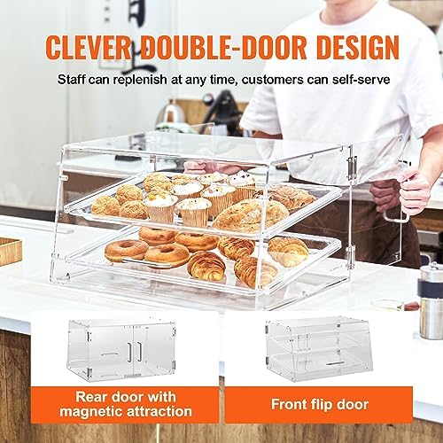 VEVOR Pastry Display Case, 2-Tier Commercial Countertop Bakery Display Case, Acrylic Display Box with Rear Door Access & Removable Shelves, Keep Fresh for Donut Bagels Cake Cookie, 20.7"x13.2"x11.9" - Image 5