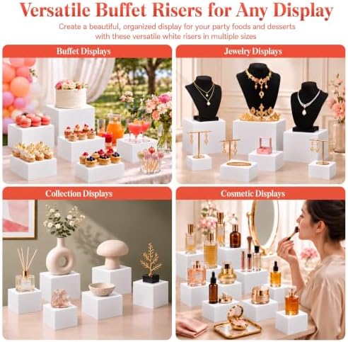 6-Piece White Acrylic Buffet Risers for Dessert Table Display - Image 3