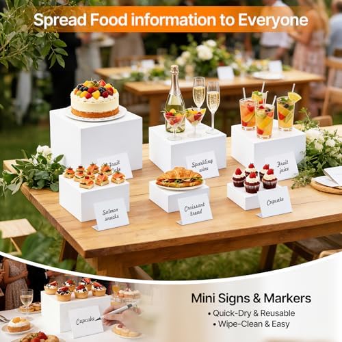 Nestable Buffet Risers - 6 Pcs White Acrylic Food Risers with Signs & Markers – Sturdy Dessert Table Display Stands for Parties, Catering, Jewelry & Collectibles (Easy-Store Stackable Cubes: 8", 7", 6", 5", 4", 3") - Image 6