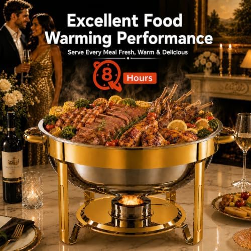 Chafing Dishes for Buffet, Cookriva 2 Pack 6QT Round Stainless Steel, Gold - Image 2