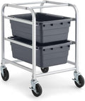 19"x26"x32" Mobile Aluminum Lug Rack with 2 Grey Meat Lugs / Tote Boxes - NSF Heavy-Duty Commercial Storage Cart, Portable Aluminum Utility Rack with Casters for Kitchen, Restaurant, or Food Prep