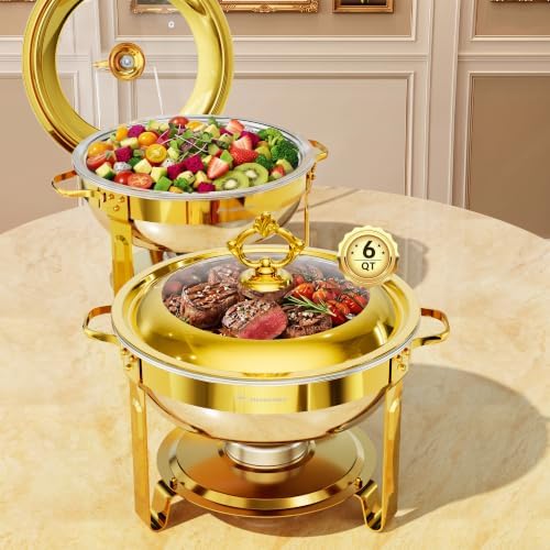 Chafing Dishes for Buffet 6QT, 2 Pack Round with Glass Lid by IMXSUMDA