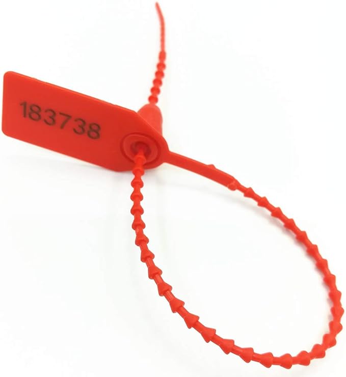 250mm Pull-Tite Security Seal Plastic Seals Signage Numbered(Package of 100) (Red)