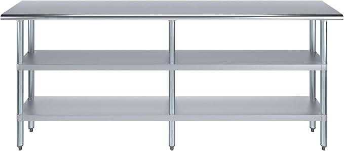 AmGood Stainless Steel Work Table with 2 Shelves | NSF | Metal Utility Table (84" Long x 14" Deep)