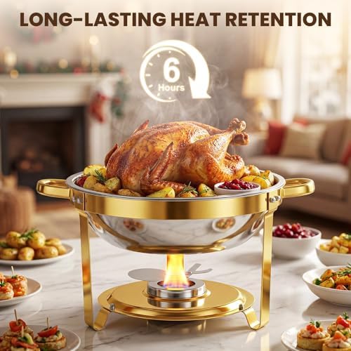 POWERFUEL 7QT Stainless Steel Chafing Dishes for Buffet with Serving Tongs - Image 3