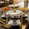 ALSO GO Round Chafing Dishes for Buffet with Serving Tongs, 7QT Chafing Dishes Buffet Set, Golden Stainless Steel Catering Food Warmer for for Party, Gathering, Banquet, Wedding by ALSOGO