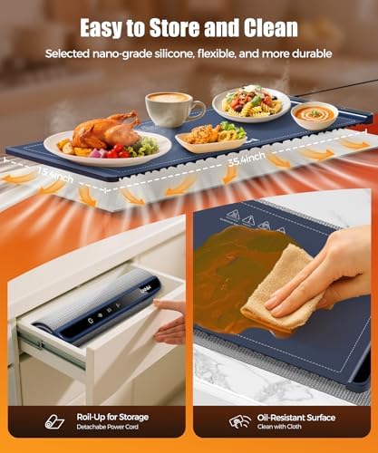 Warming Mat for Food, 36x15 Inch, Dark Blue, Fast Heat, Child Lock - Image 5