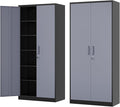 Metal Storage Cabinet-72” Tall Steel File Cabinets with Lockable Doors and 5 Adjustable Shelves-Black&Gray Steel Storage Cabinet for Home, School, Office, Garage