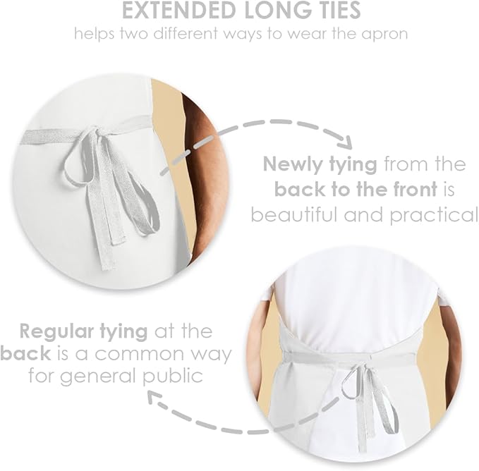 Aprons for Men - 100% Polyester Chef Apron Women with Extra Long Ties - Cooking Aprons for Women & Mens Apron
