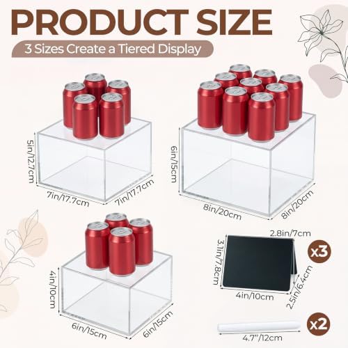 SiliFine 3 Pcs Acrylic Buffet Risers with Price Signs and Markers, Clear - Image 2