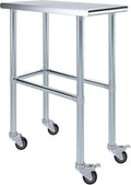 Stainless Steel Work Table Open Base & Wheels | Work Station | Metal Work Bench (Stainless Steel Work Table Open Base + Casters) (15" Long x 30" Deep)