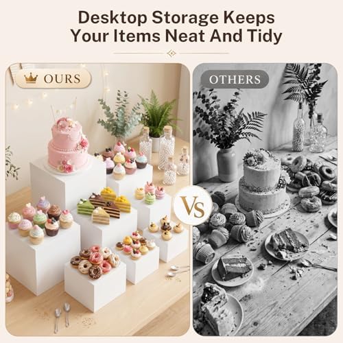 12 Pcs White Acrylic Buffet Risers with Mini Sign, Buffet Table Acrylic Cube Food Display Stands Party Catering Dessert Jewelry Collectibles, Acrylic Cube Nesting Boxes with Hollow Bottoms Home Storage (10" 9" 8" 7" 6" 5" 4" 4" 4" 3" 3" 3") - Image 4