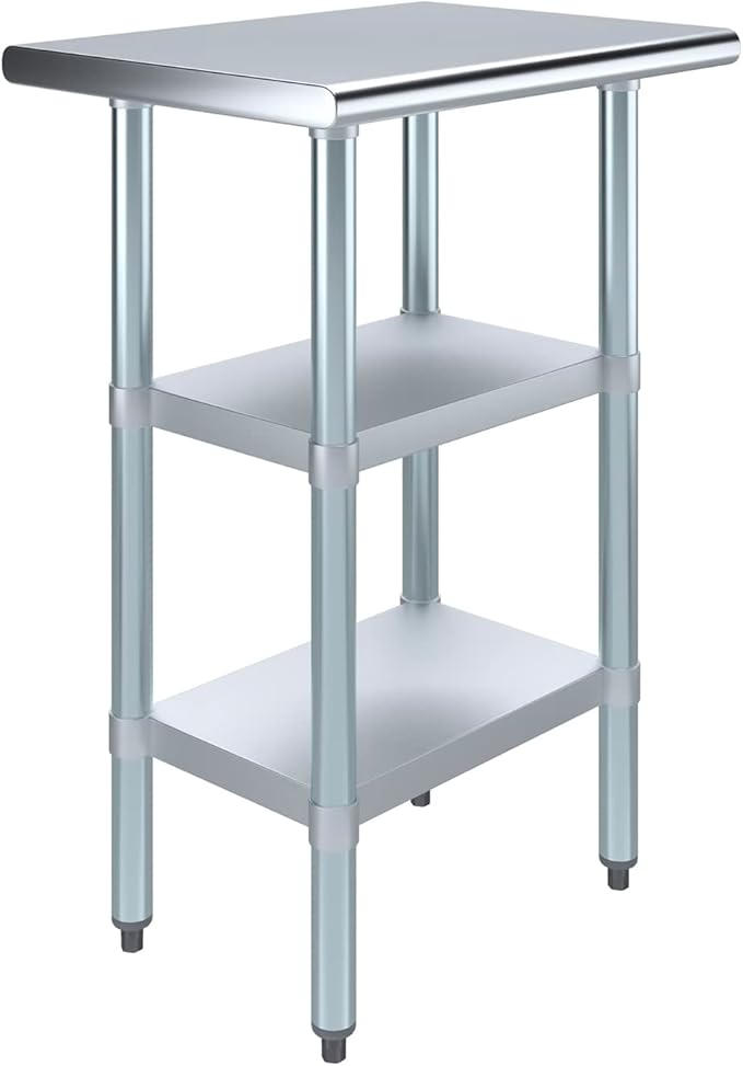 AmGood Stainless Steel Work Table with 2 Shelves | NSF | Metal Utility Table (24" Long x 18" Deep)