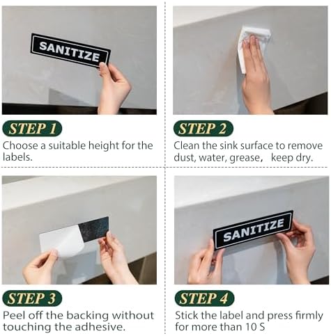 4 PK Wash Rinse Sanitize Sink Labels-Employees Must Wash Hands Sign Waterproof Sticker Signs for 3 Compartment Sinks, Restaurant Commercial Kitchen, Food Trucks, Employee Handwashing Station, Black - Image 6