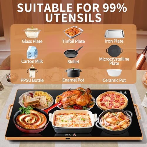 Warming Trays for Buffets Party, 32"x18", Tempered Glass Food Warmer, Black - Image 4