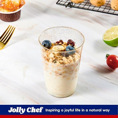 JOLLY CHEF 100 Pack 12 oz Gold Plastic Cups, Disposable Gold Glitter Cups - Image 3