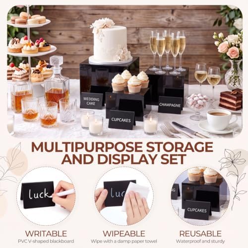SiliFine 3 Pcs Acrylic Buffet Risers with Price Signs and Markers, Black - Image 4