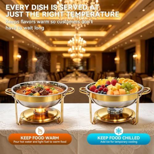 6QT Gold Chafing Dishes for Buffet, Food Trays for Party with Glass Lids - Image 3