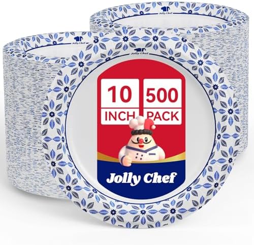 JOLLY CHEF 10 inch Disposable Paper Plates 500 Count by JOLLYCHEF
