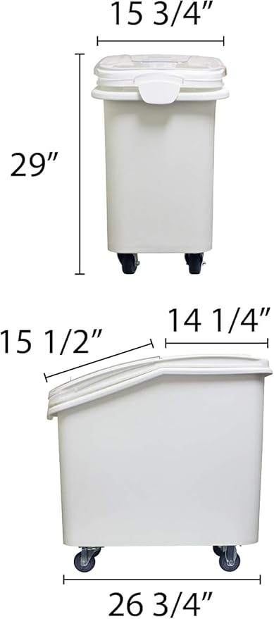 TrueCraftware- 27 Gallon (430 Cups) White Shelf Ingredient Bin with Clear Sliding Lid Casters & Measuring Scoop- Plastic Kitchen Pantry Storage Bin for Dry Food Flour Sugar Kitchen Restaurant