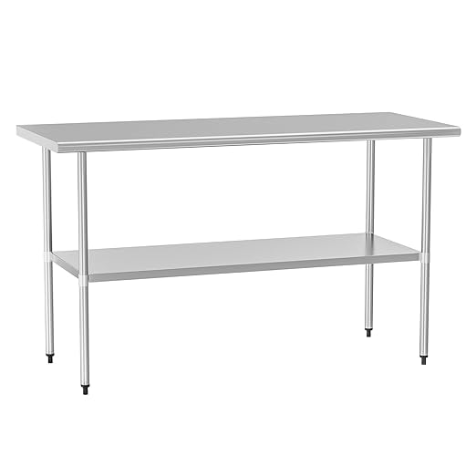 Stainless Steel Table for Food Prep & Work 30 x 60 inches Utility Table with Adjustable Undershelf, Commercial Workstation in Kitchen, Garage, Outdoor BBQ