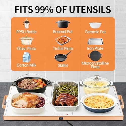 Warming Mat for Food,XL 24"x16",Tempered Glass Electric Warming Tray, White - Image 5