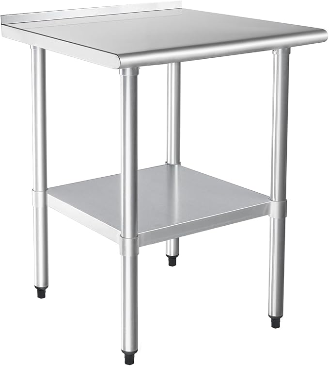 HARDURA Stainless Steel Table Prep & Work Table 24 x 30 Inches NSF Heavy Duty Commercial with Undershelf and Backsplash for Restaurant Kitchen Home and Hotel