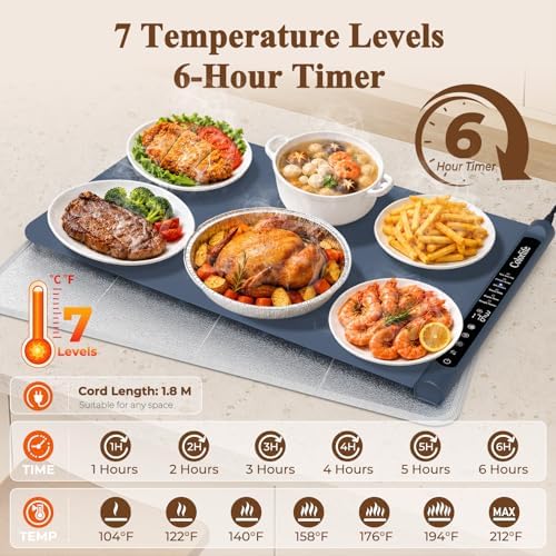 Warming Mat for Food, Electric Warming Tray with Heat-Resistant Pad-L Navy - Image 5