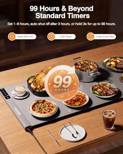 54'' Food Warming Mat with Heat-Resistant Pad, Expandable XXL Warming Mats for Food, 99H Timer & 7 Temps, Child Lock, Switchable℃/℉, Portable Electric Warming Trays for Parties, Buffets & Daily Use - Image 4