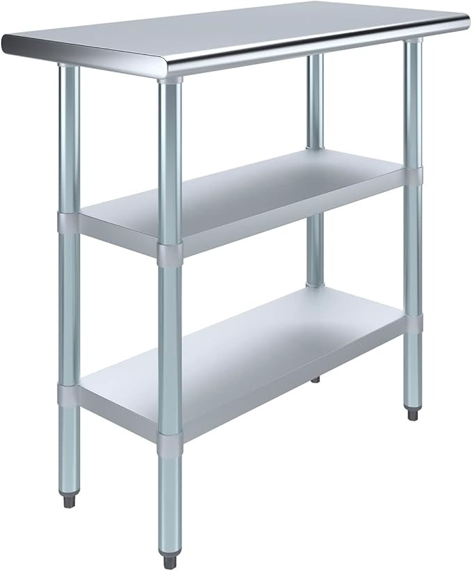 AmGood Stainless Steel Work Table with 2 Shelves | NSF | Metal Utility Table (36" Long x 18" Deep)