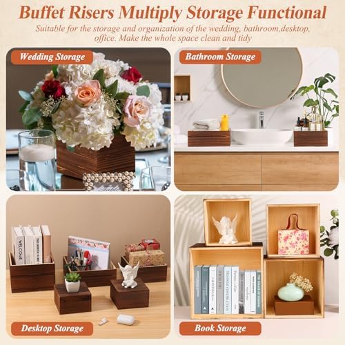 Qinzave 7 Pack Wooden Risers Display Stands with Acrylic Maker Pen and Mini Sign, Food Risers for Buffet Table Shelf Display Stand for Party Catering Dessert Cupcake Jewelry - Image 5