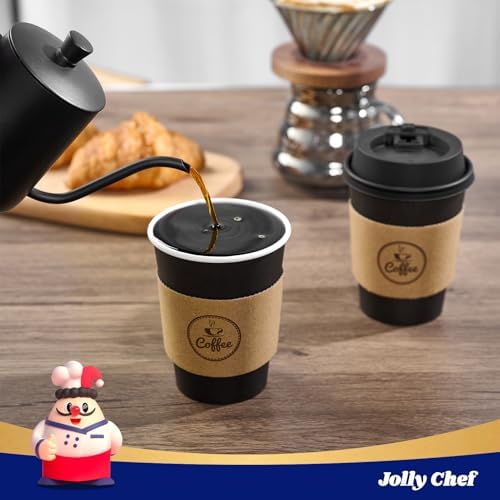 JOLLY CHEF 12 oz Black Coffee Cups with Lids, Sleeves & Stirrers 100 Pack - Image 4