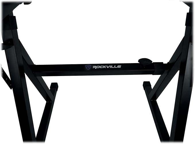 Rockville Z55 Z-Style 2-Tier Piano Keyboard Stand w/ Bag & Headphone Hook – Portable & Sturdy, Height & Width Adjustable, Fits 54/61/76/88-Key Electric Pianos & Keyboards – 250 lb Capacity