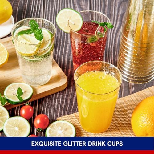 JOLLY CHEF 100 Pack 12 oz Gold Plastic Cups, Disposable Gold Glitter Cups - Image 4